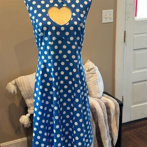 SHEIN Curve Plus 3XL Blue Polka Dot Sleeveless Dress Heart Cutout Knee Length